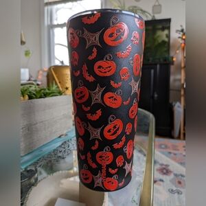 Halloween Tumbler with Pumpkin and Skull Design